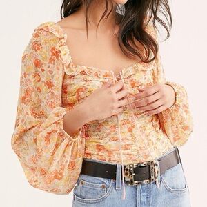 Free People Women S Spring Combo Floral Boho-Chic Lace Up Mabel Printed Top